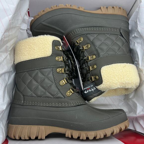 Cougar Waterproof Winter Boots Size 7 Medium Green Olive Quilt Carlisle Lace Up - Picture 2 of 13